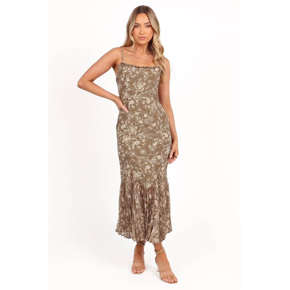 Petal and Pup Ashton Midi Dress Olive Floral Sweetheart Dress
